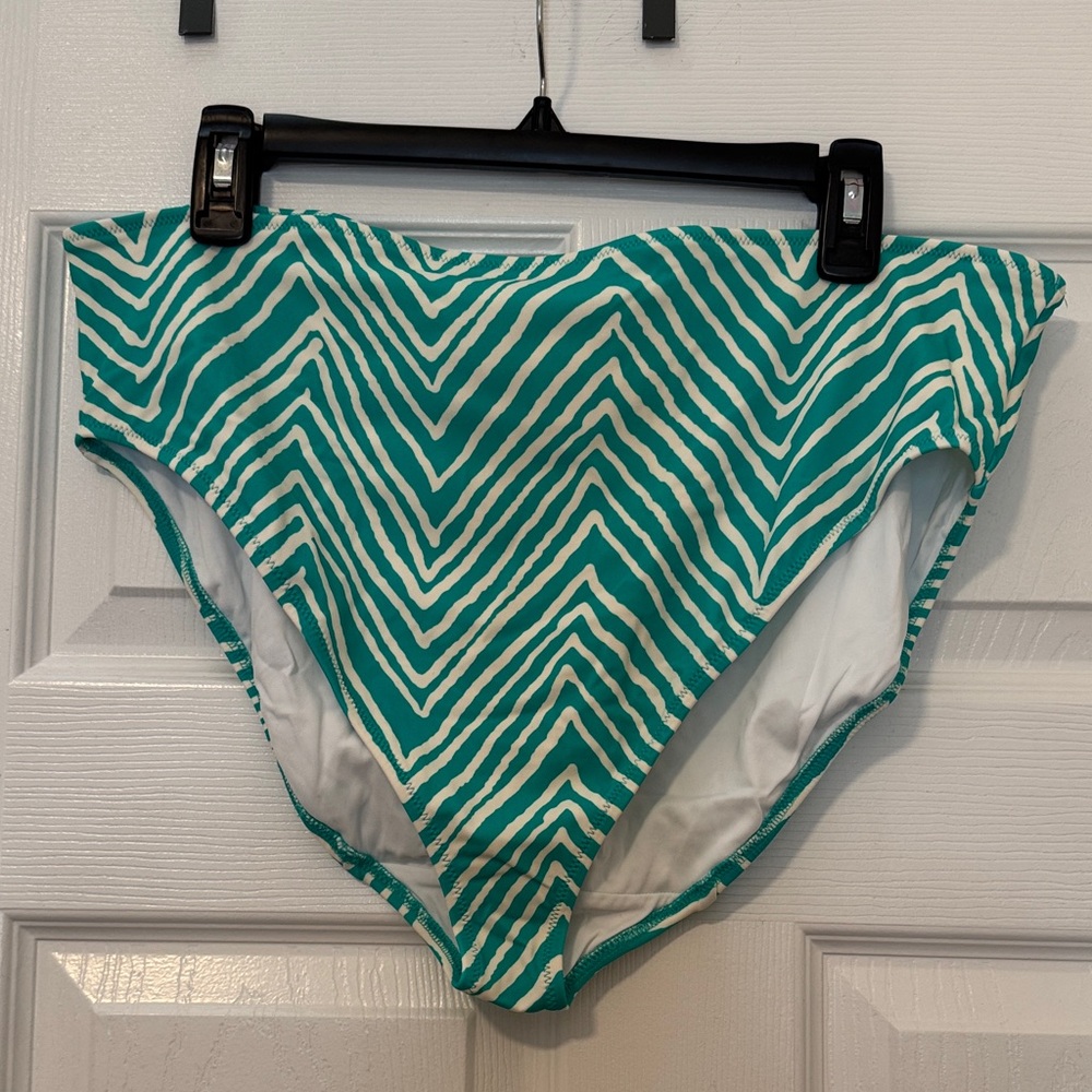 Elomi ‘Full Falls’ Women’s High-Waist Swim Bottoms in Teal Zebra Stripe Size 14